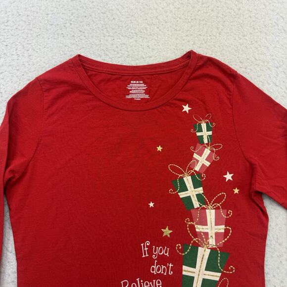 Christmas Shirt Womens Medium M Red Santa Claus Presents Long Sleeve Holiday - Picture 3 of 12